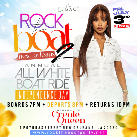 <span style="color:#000;font-weight:normal;font-size:13px;"><p>
ROCK THE BOAT ANNUAL ALL WHITE BOAT RIDE PARTY<br />
ESSENCE FEST WEEKEND 2026</p></span>